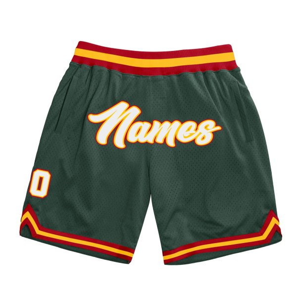 Custom Hunter Green White-Red Authentic Throwback Basketball Shorts